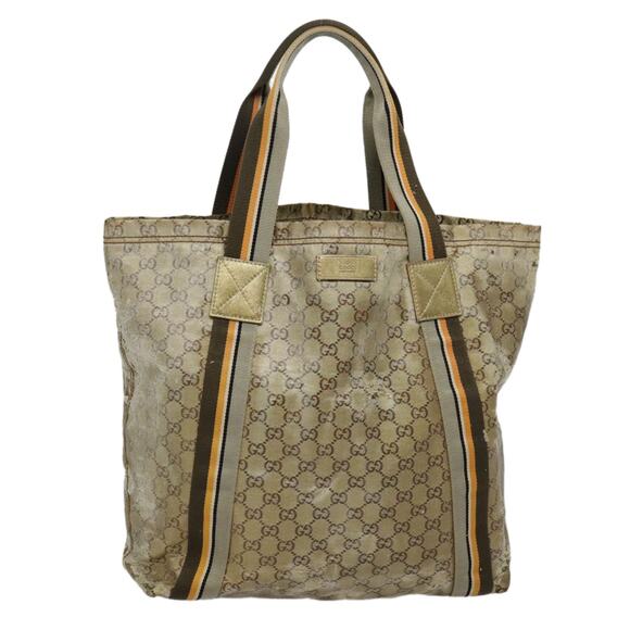 GUCCI GG Canvas Sherry Line Tote Bag Coated Canvas Gold Orange - Picture 1 of 13